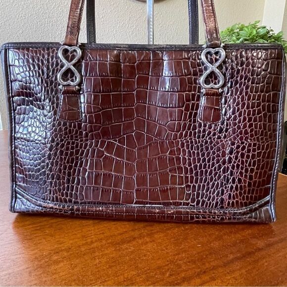 Vintage Brighton Croc Embossed Pattern Leather Shoulder Purse Brown Burgundy - Picture 2 of 15